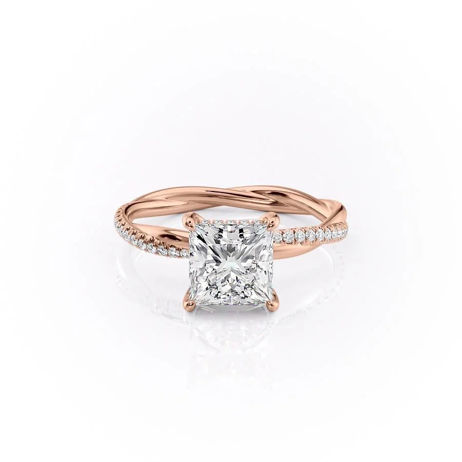 PRINCESS CUT MOISSANITE TWISTED SHOULDER SET RING WITH HIDDEN HALO| WOKE