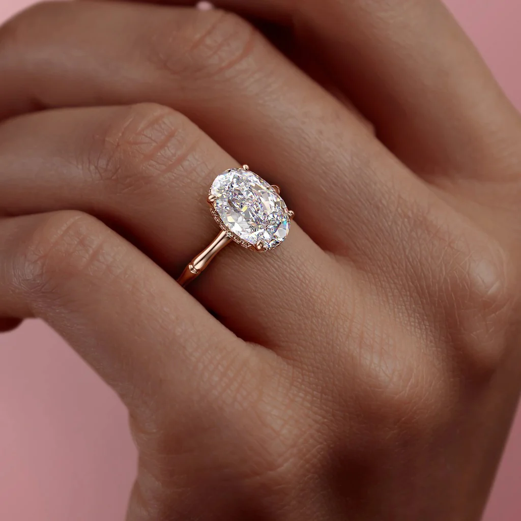 2.12 CT OVAL CUT MOISSANITE RING WITH HIDDEN HALO | WOKE
