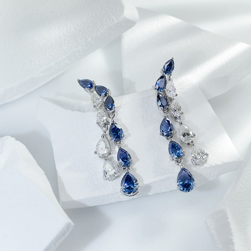 9.1ct 925 silver plated gold Earrings Blue and white Pear Cut Push Back Moissanite Earrings |WOKE