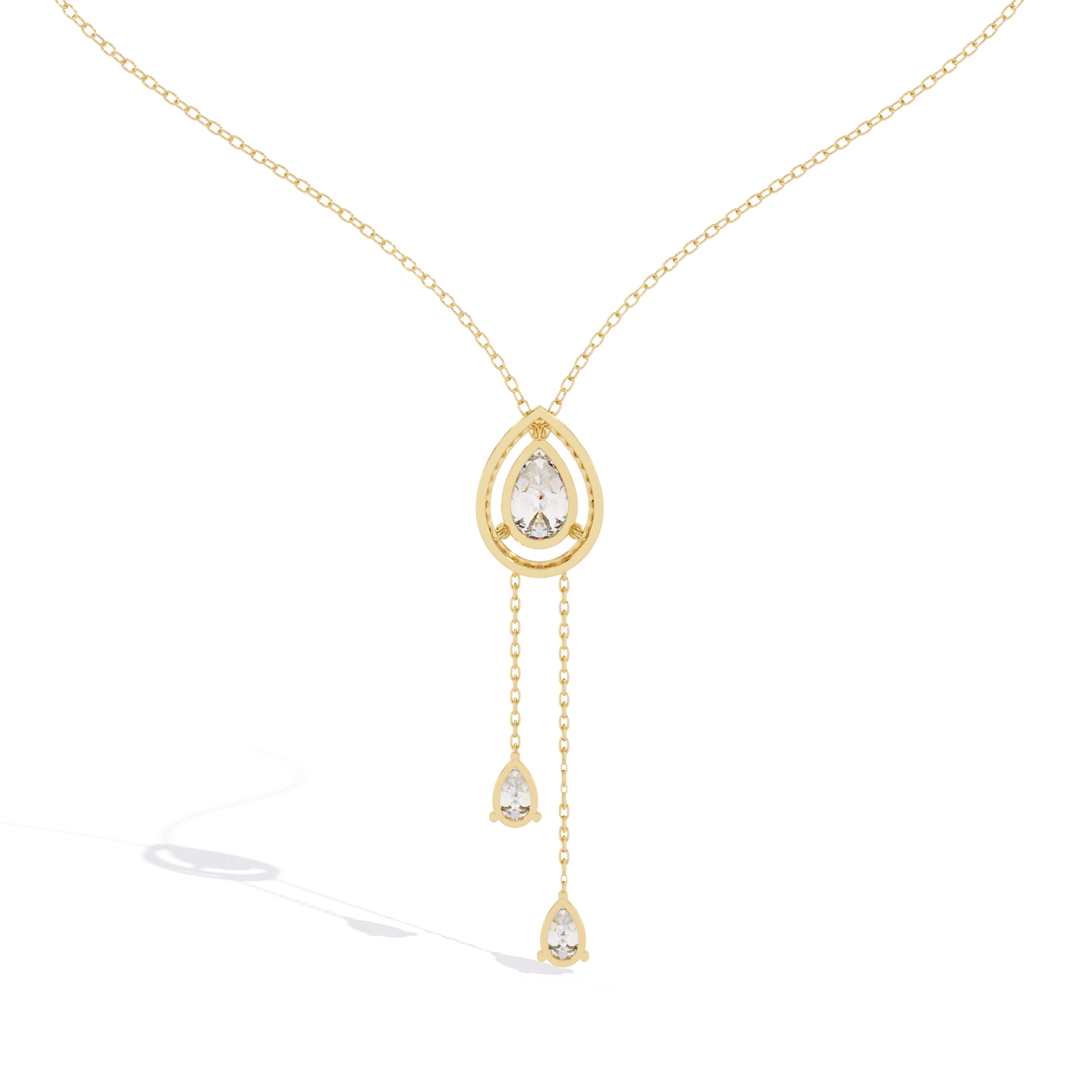 WOKE ™ 17.2 CT Pear cut dual drop diamond necklace IN 14K GOLD