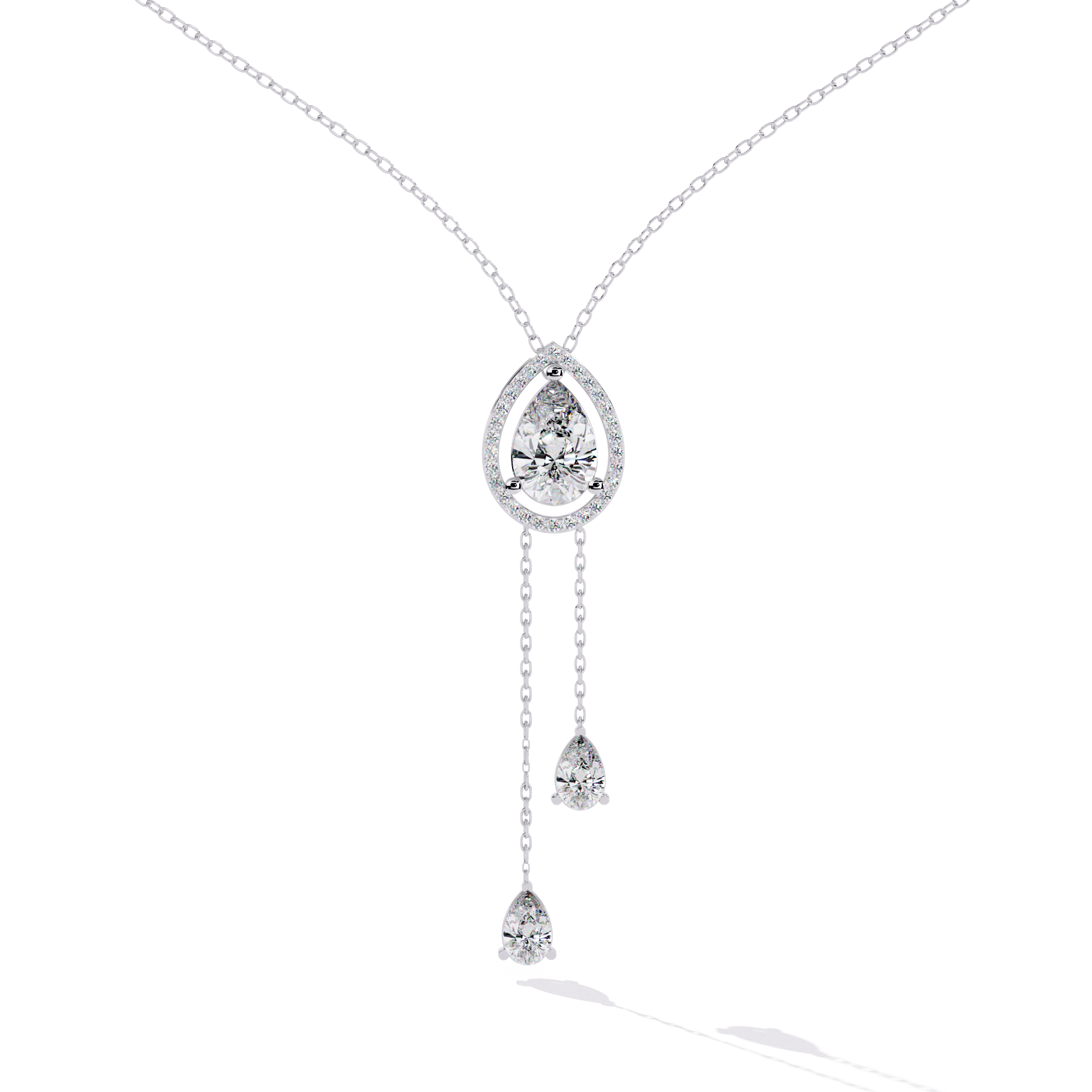 WOKE ™ 17.2 CT Pear cut dual drop diamond necklace IN 14K GOLD