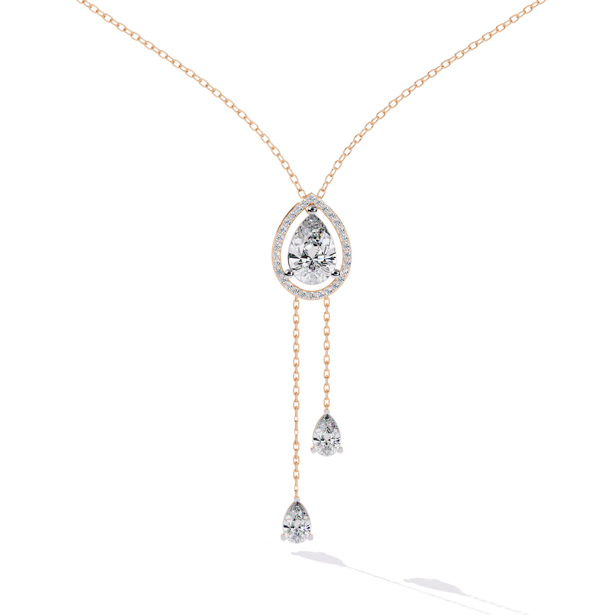 WOKE ™ 17.2 CT Pear cut dual drop diamond necklace IN 14K GOLD