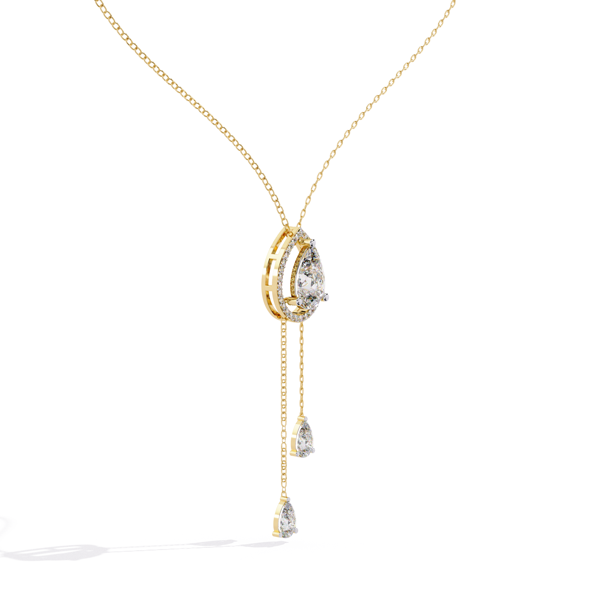 WOKE ™ 17.2 CT Pear cut dual drop diamond necklace IN 14K GOLD