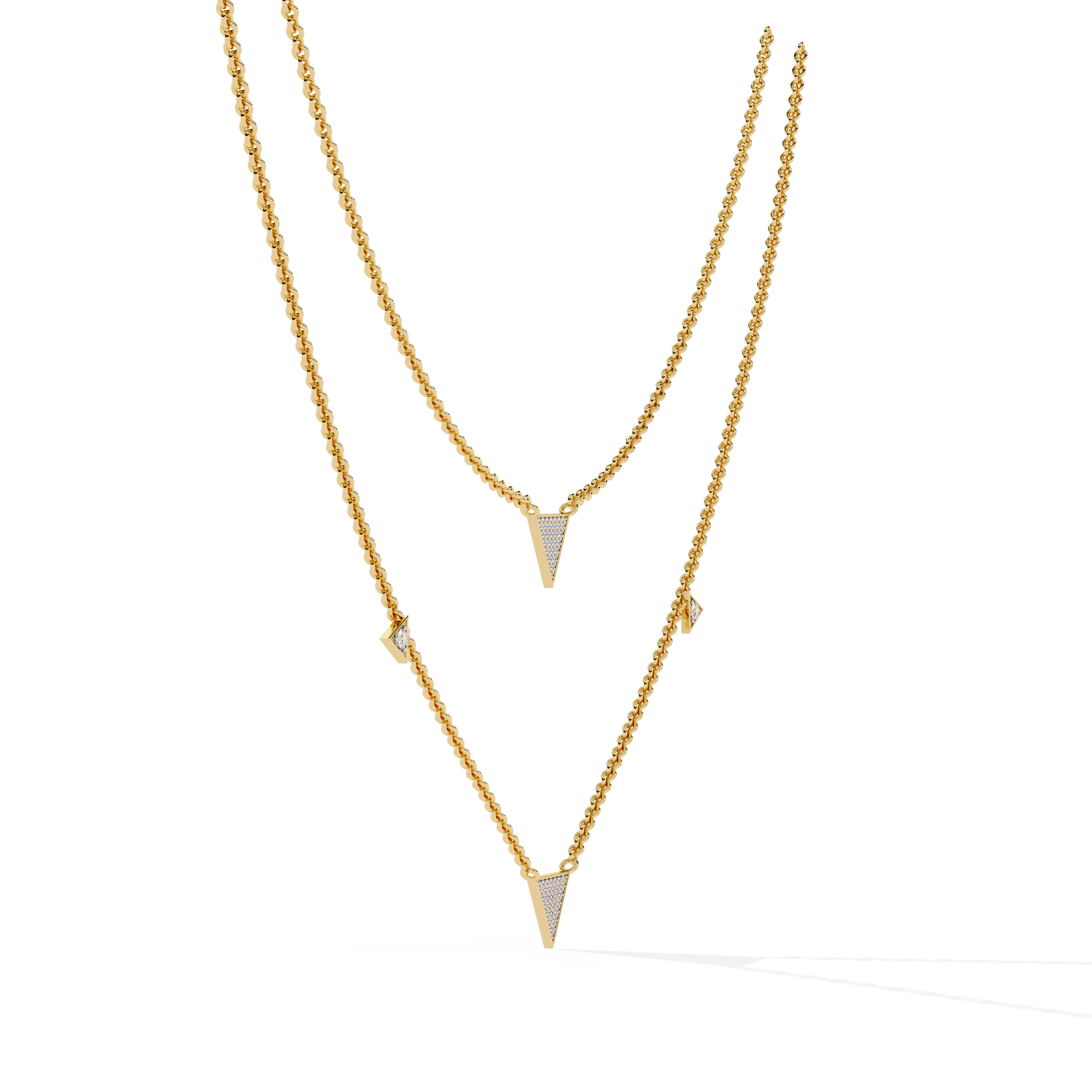 WOKE ™ .82 CT layered trillion shaped diamond necklace IN 14K GOLD