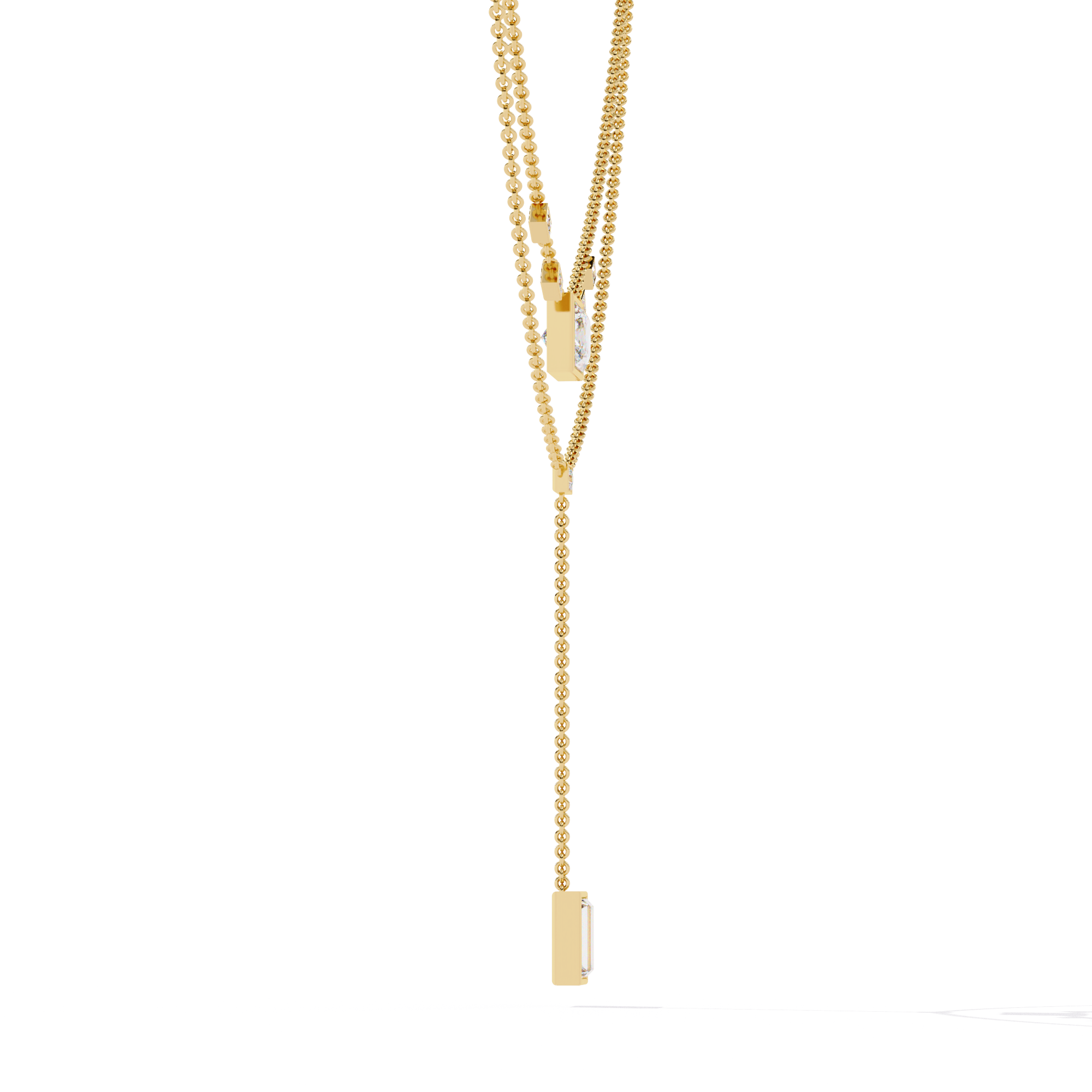 WOKE ™ 1.12 CT layered princess and emerald cut drop diamond necklace IN 14K GOLD