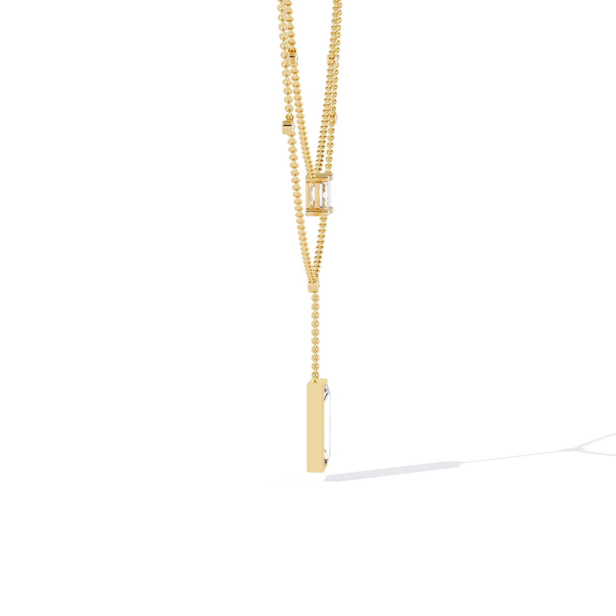 WOKE ™ 1.12 CT layered princess and emerald cut drop diamond necklace IN 14K GOLD