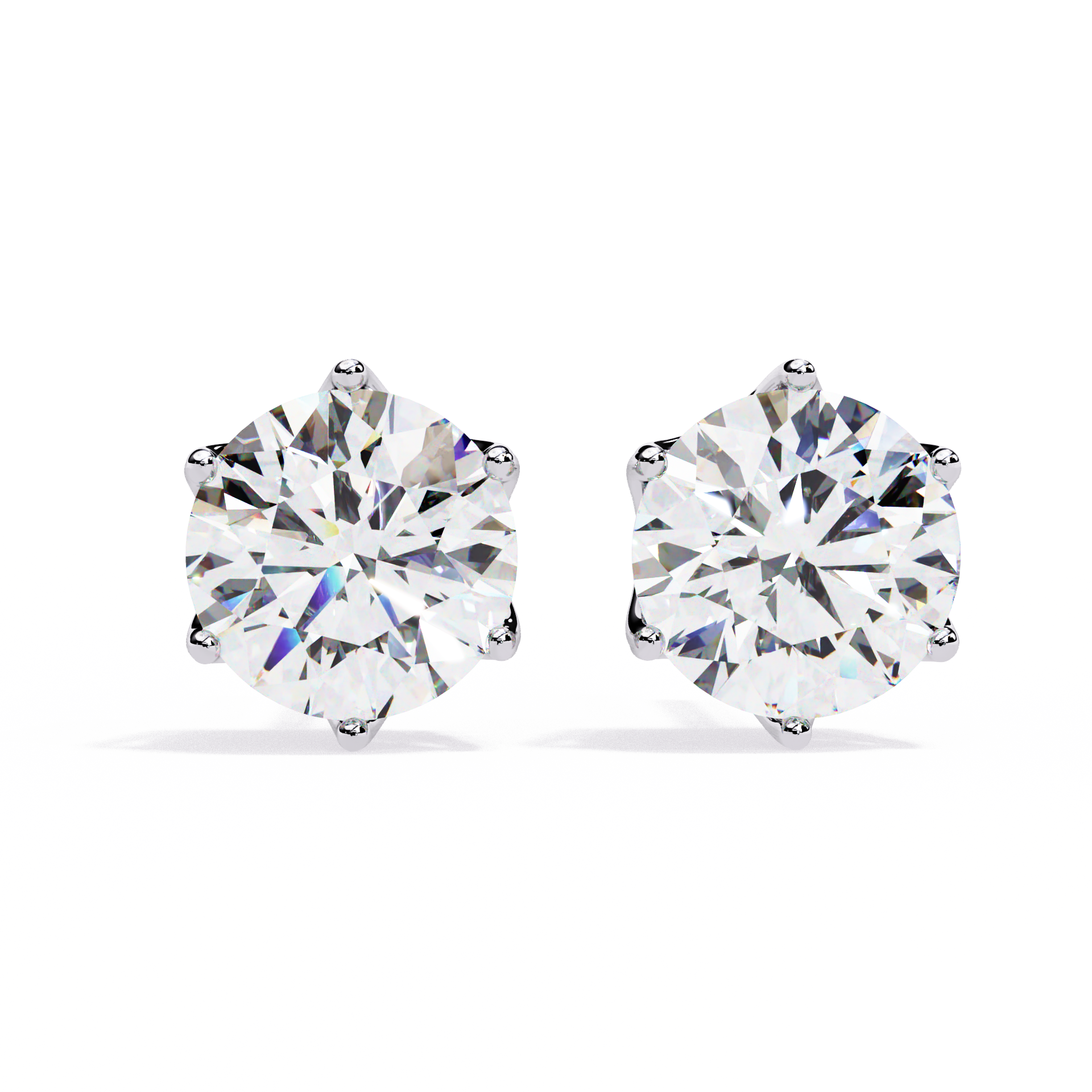 WOKE ™ 2.00 CARAT 6 PRONG CROWN  VVS-EF ROUND CUT Lab Grown Diamond STUDS in 14/18k Gold