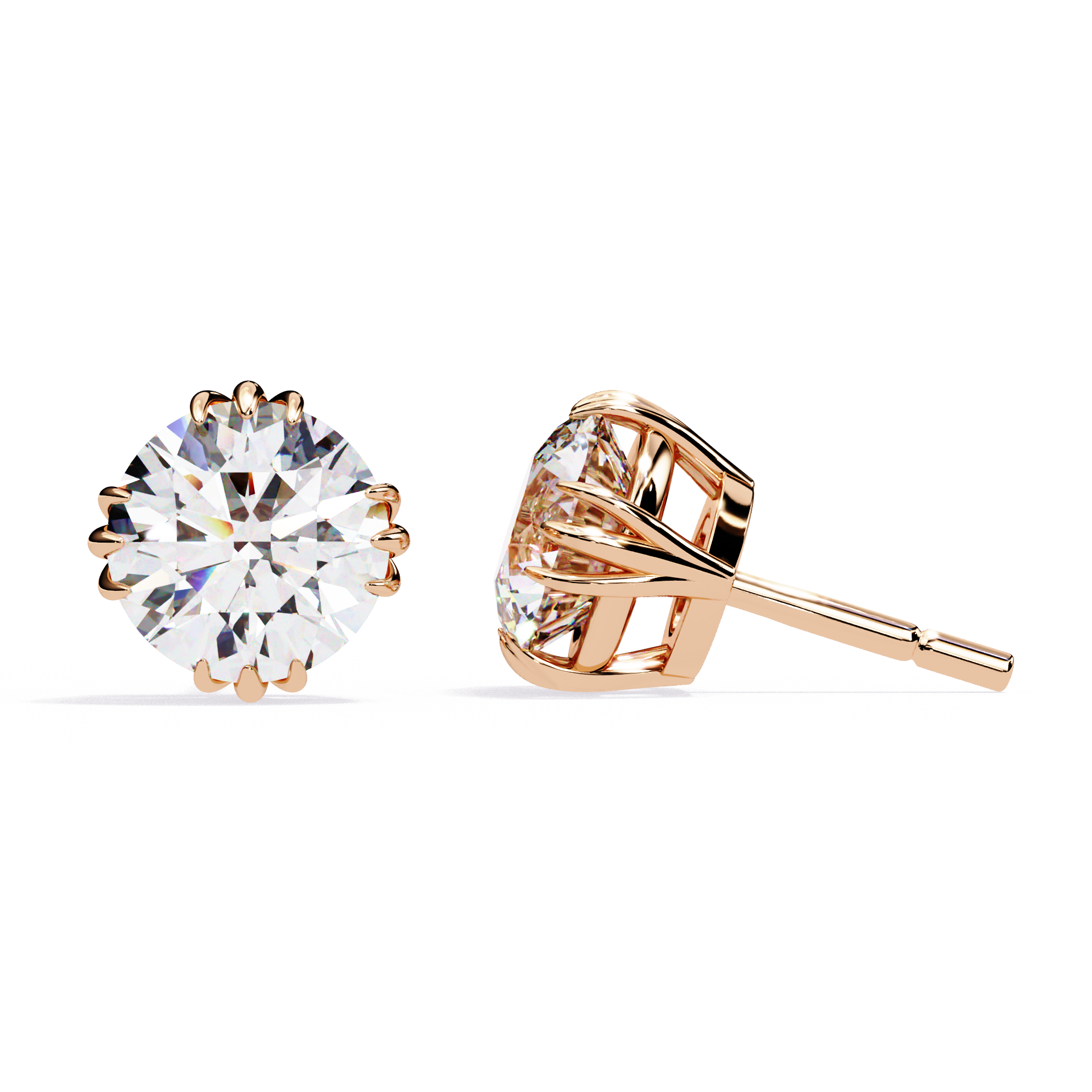 WOKE ™ 1.40 CARAT Triple Claw Prong  VVS-EF ROUND CUT Lab Grown Diamond Studs in 14/18k Gold