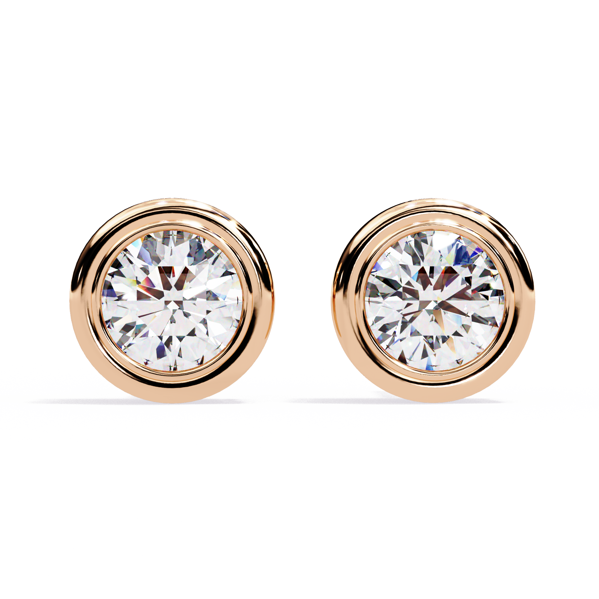 WOKE ™ 1.00 CARAT VVS-EF Bezel round cut Lab Grown Diamond Studs in 14/18k Gold