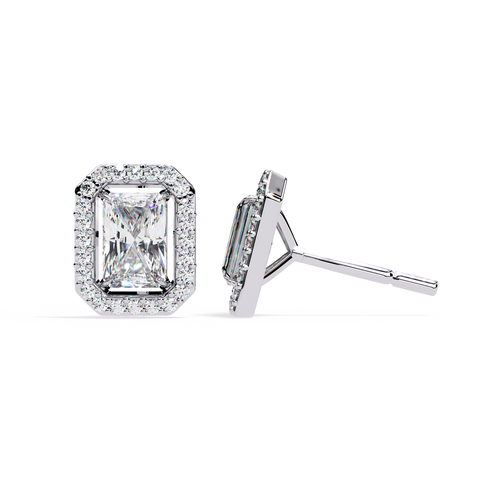 WOKE ™ VVS-F Lab Grown Radiant cut Diamond Halo Studs in 14/18k Gold