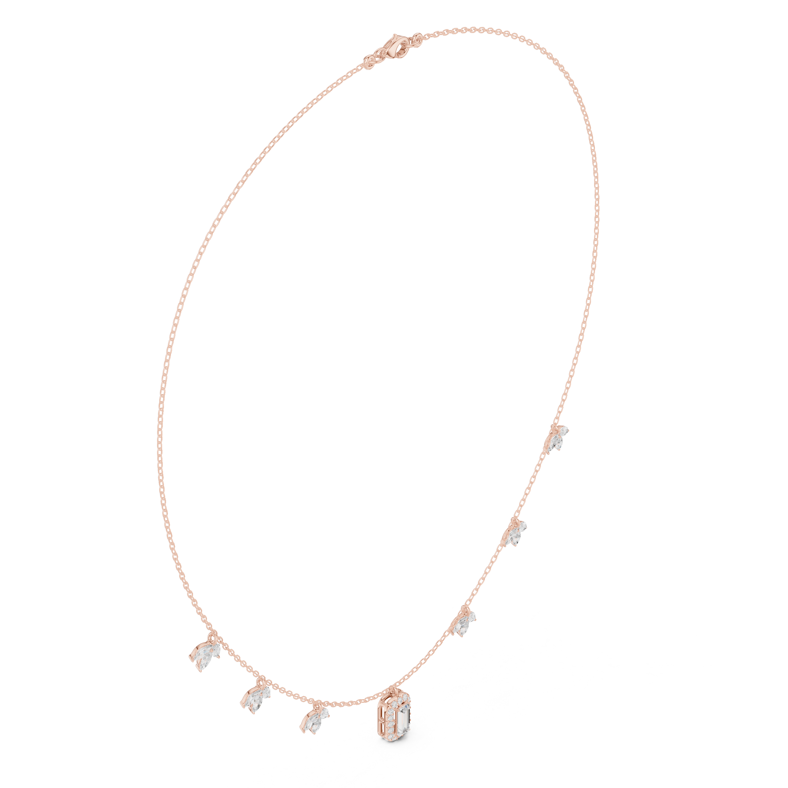 1.73 Marquise Round Baguette Moissanite Necklace in 9K Gold/925 Silver |WOKE