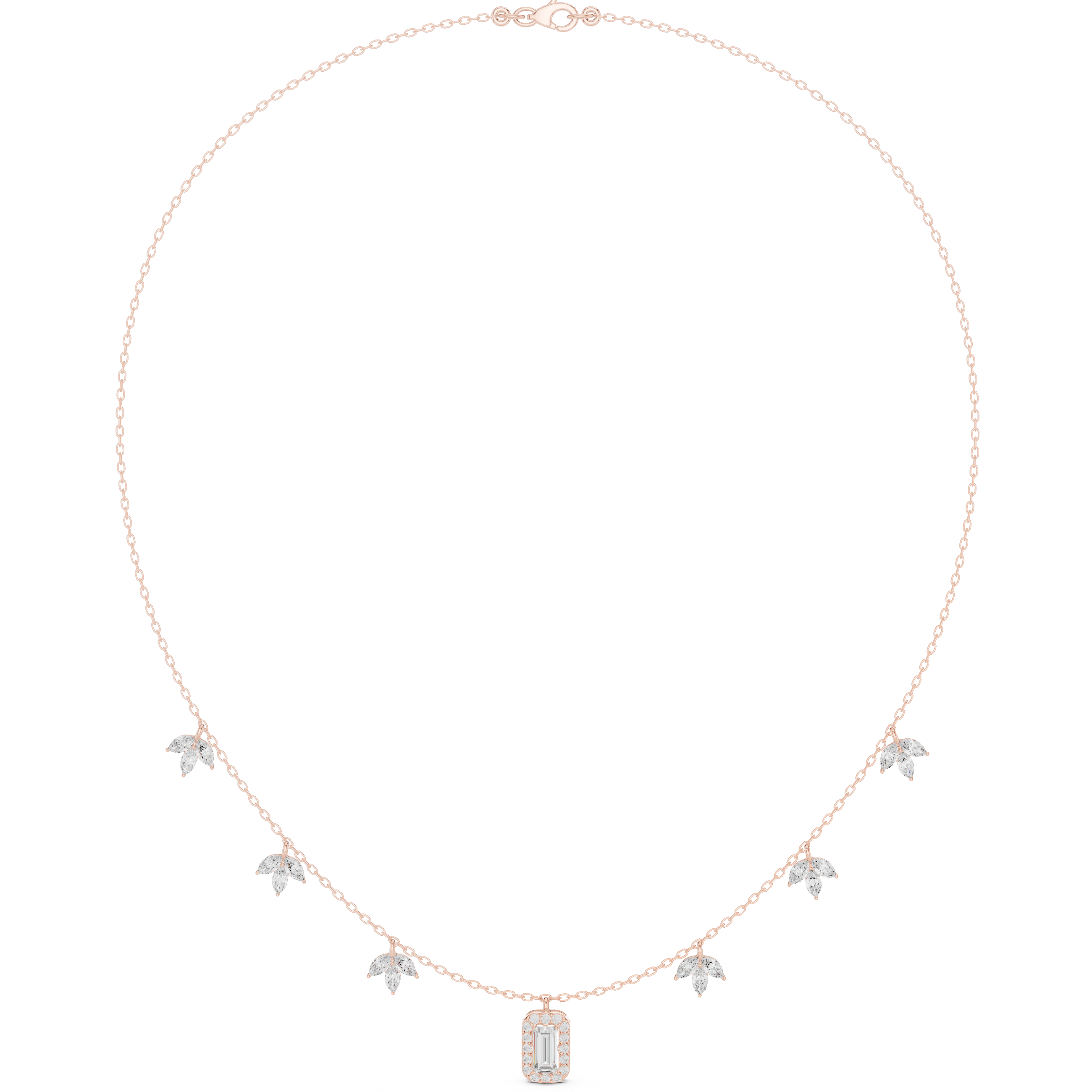 1.73 Marquise Round Baguette Moissanite Necklace in 9K Gold/925 Silver |WOKE