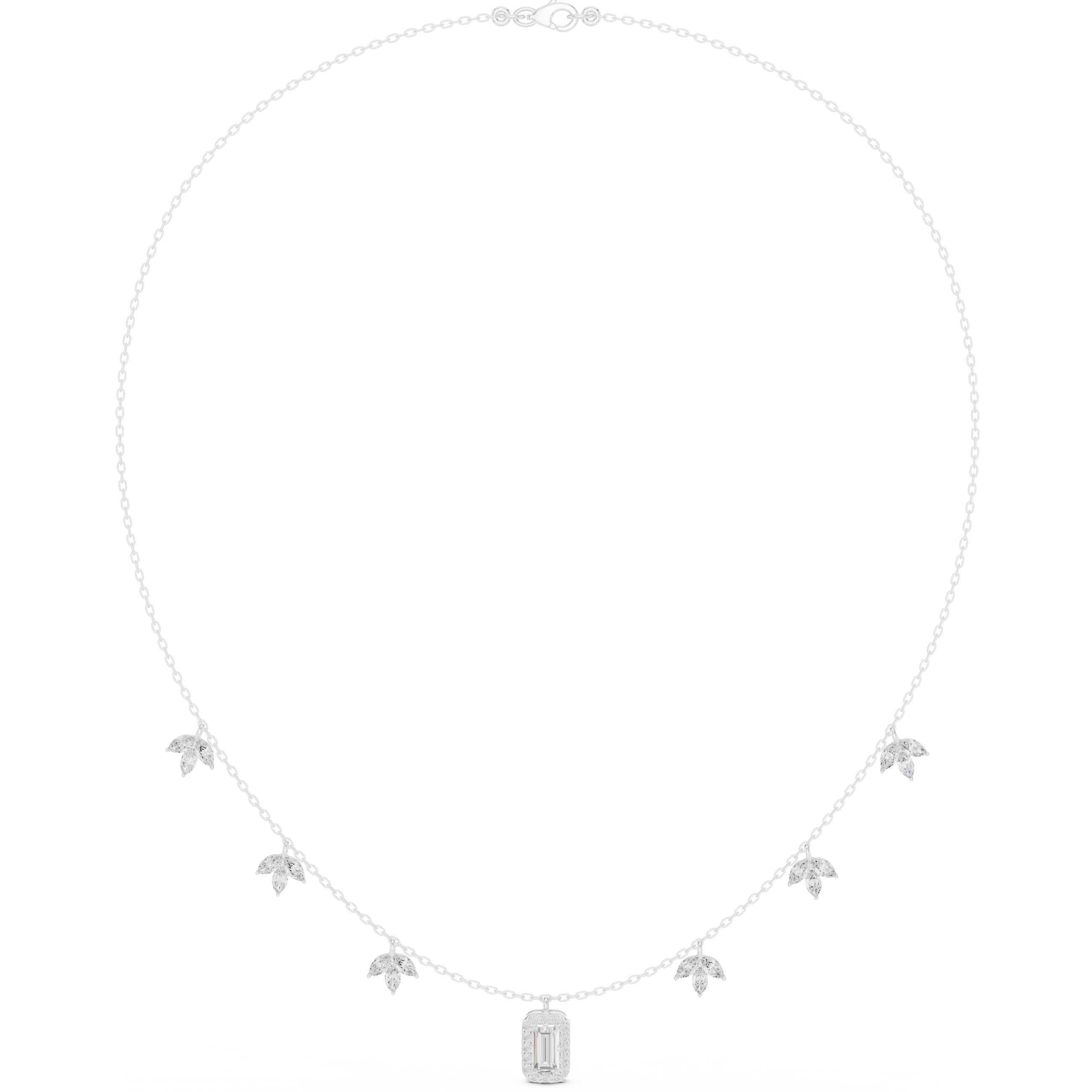 1.73 Marquise Round Baguette Moissanite Necklace in 9K Gold/925 Silver |WOKE
