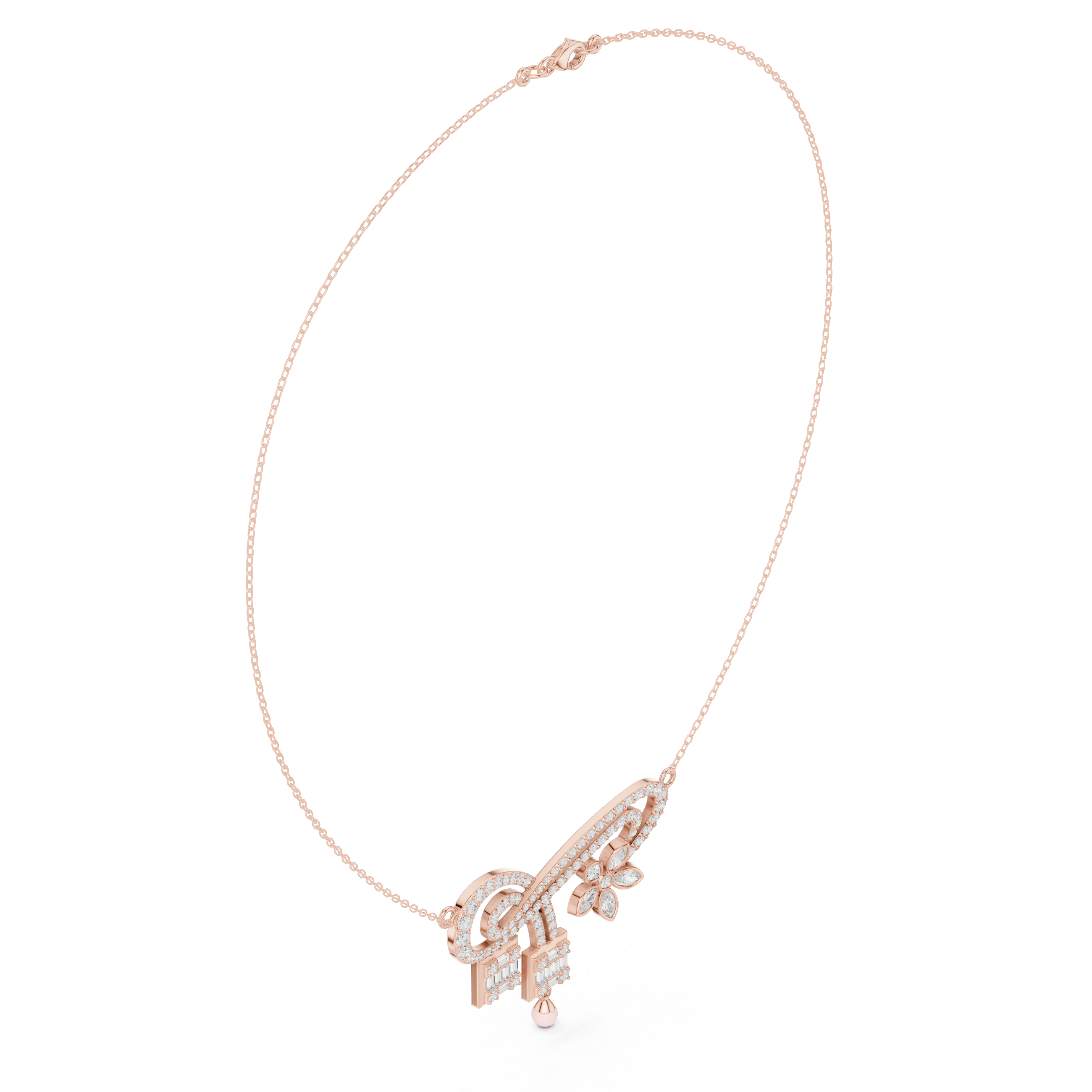 3.011 TCW Round Baguette and Marquise Moissanite Necklace |WOKE