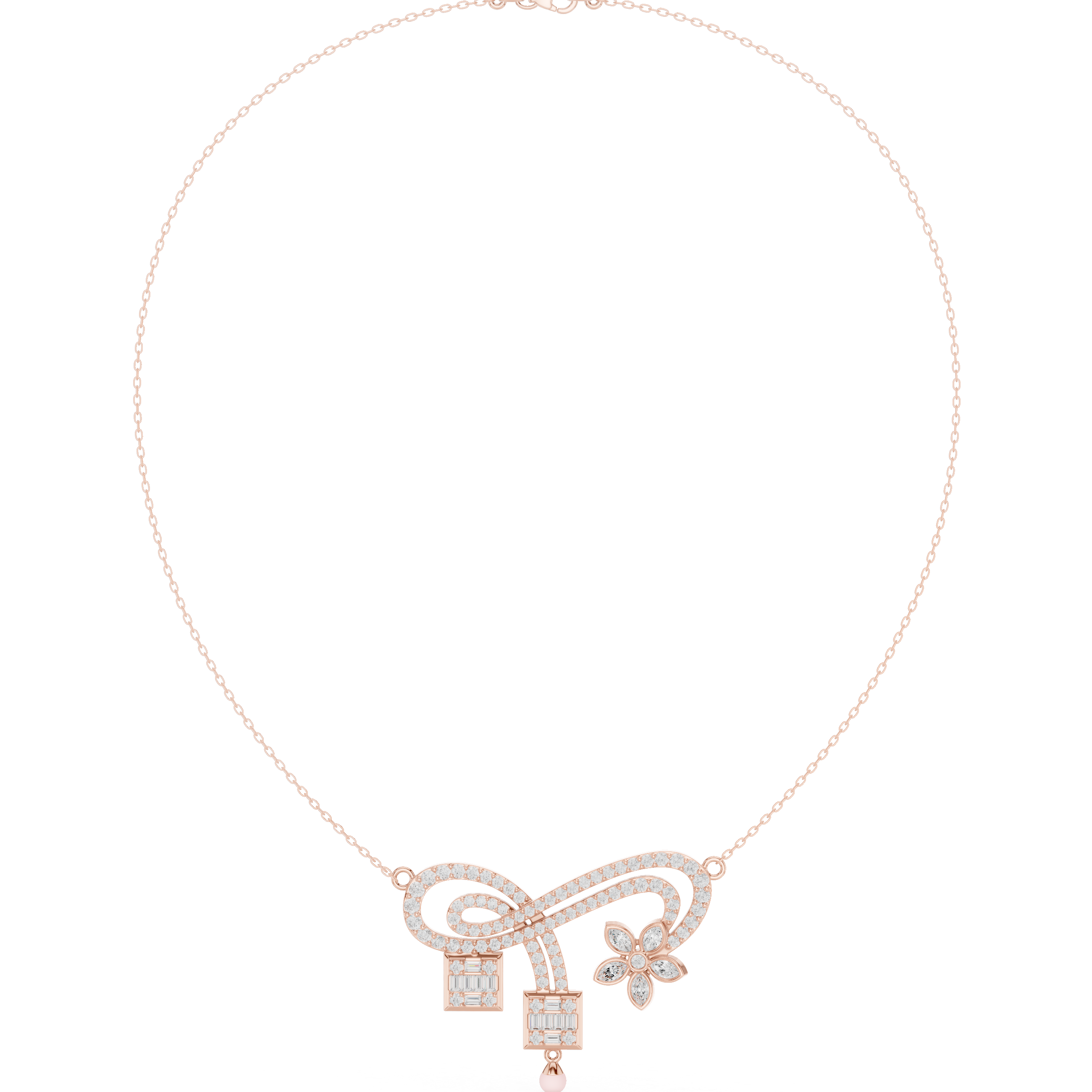3.011 TCW Round Baguette and Marquise Moissanite Necklace |WOKE