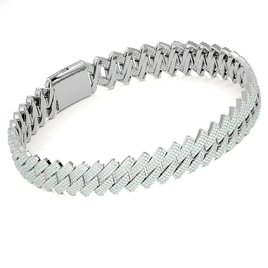 Prong moissanite Cuban bracelet | In 925 sterling silver and GRA certified moissanites