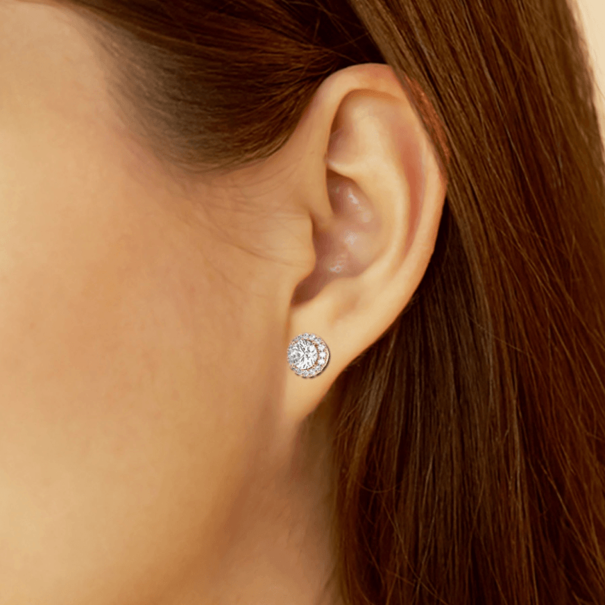 1.3 carat Moissanite halo ear studs | 925 sterling silver | GRA certified