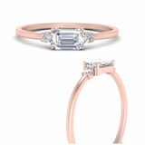 Parallel emerald cut cut moissanite with side solitaire | In 925 sterling silver/14k gold and GRA certified moissanites