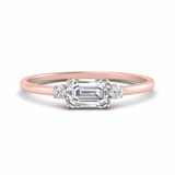 Parallel emerald cut cut moissanite with side solitaire | In 925 sterling silver/14k gold and GRA certified moissanites