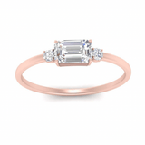 Parallel emerald cut cut moissanite with side solitaire | In 925 sterling silver/14k gold and GRA certified moissanites