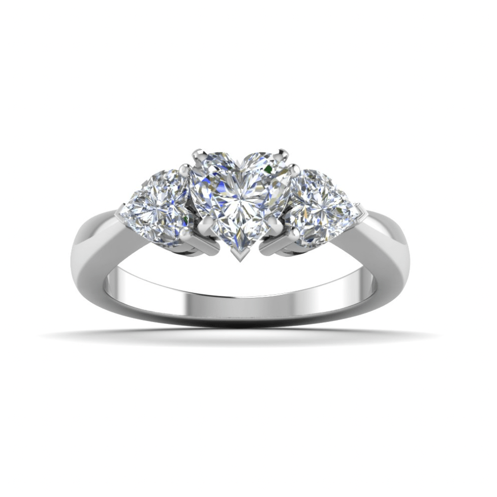 Heart cut moissanite with side baguettes | In 925 sterling silver/14k gold and GRA certified moissanites