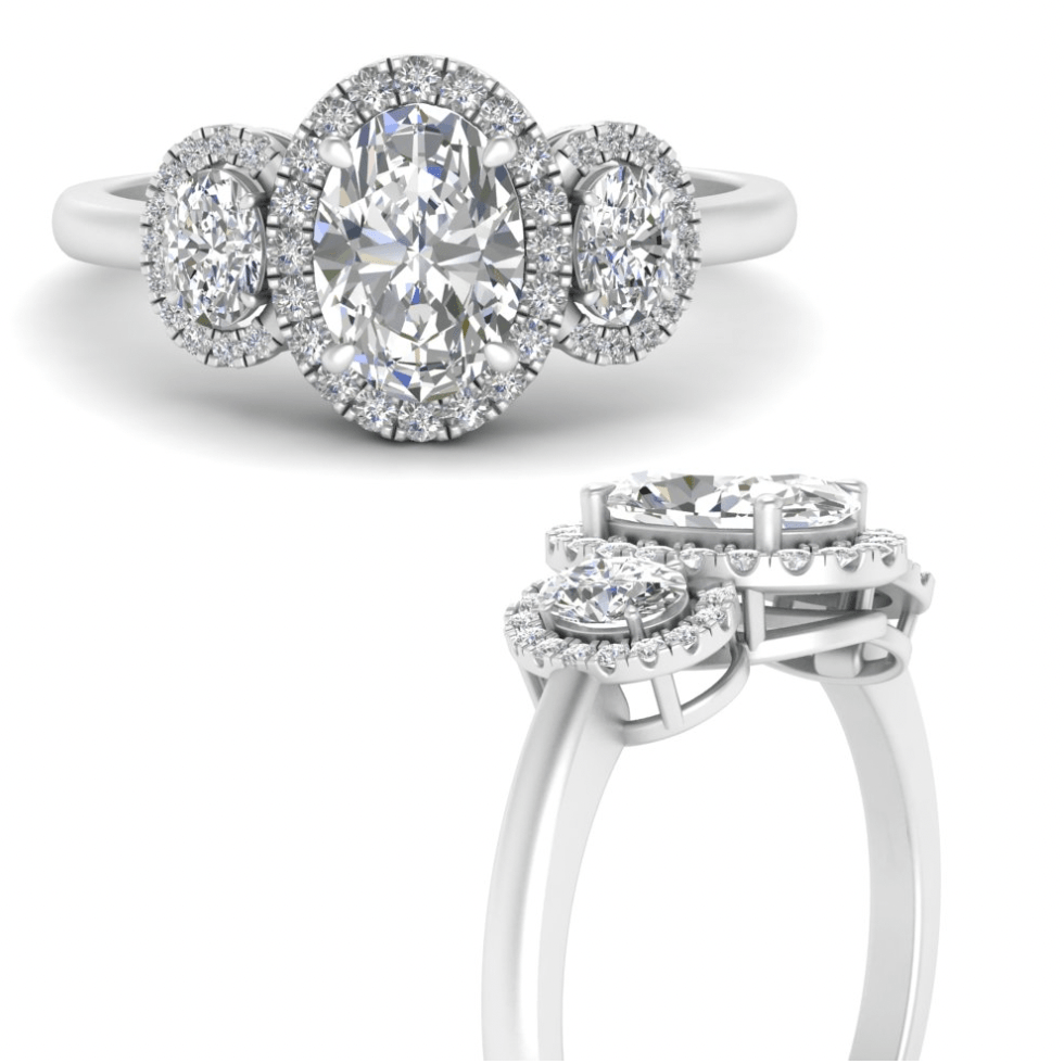 Oval cut moissanite with side round cut | In 925 sterling silver/14k gold and GRA certified moissanites