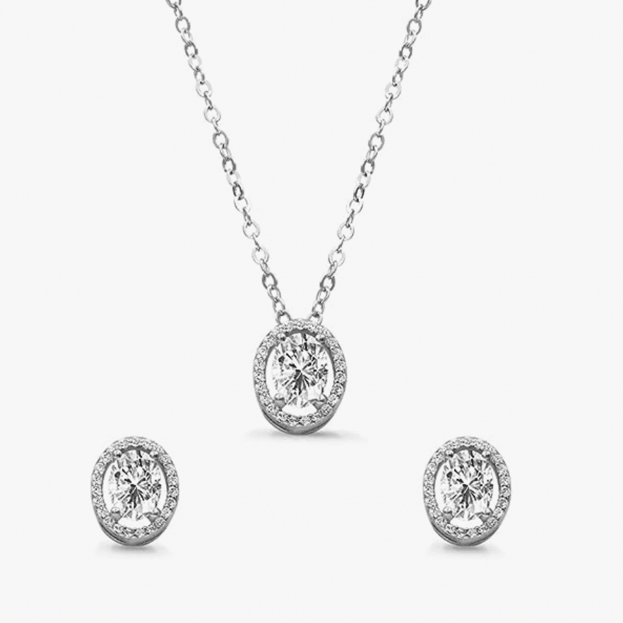 Halo oval cut diamond pendant set