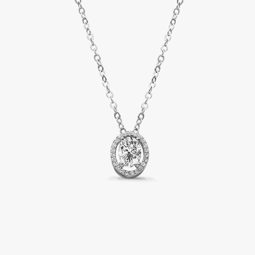 Halo oval cut diamond pendant set