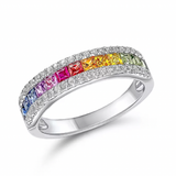 Halo bezel rainbow crystals with Eternity Bands| In 925 sterling silver