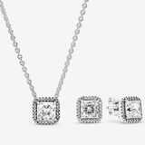 Halo Princess cut diamond pendant set | With chain in 925 silver
