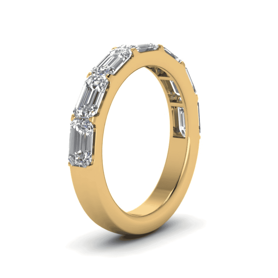 Emerald cut moissanite half band | In 925 sterling silver/14k gold and GRA certified moissanites