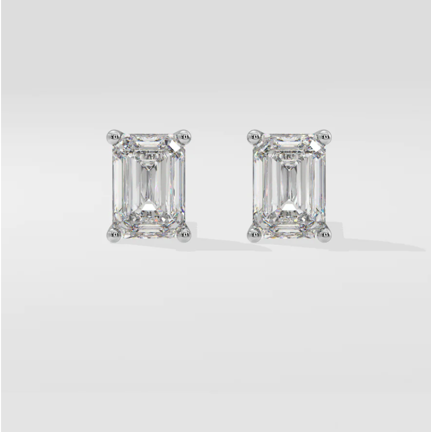 2 carat emerald cut Moissanite ear studs | 925 sterling silver & 14k Gold | GRA certified