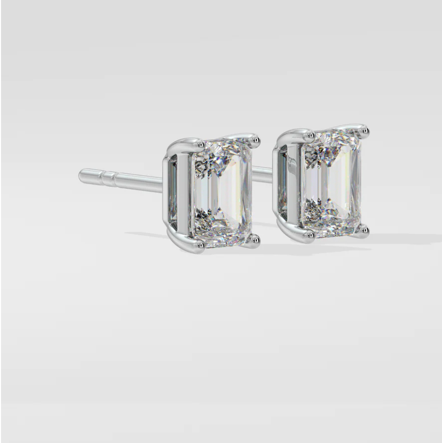 2 carat emerald cut Moissanite ear studs | 925 sterling silver & 14k Gold | GRA certified