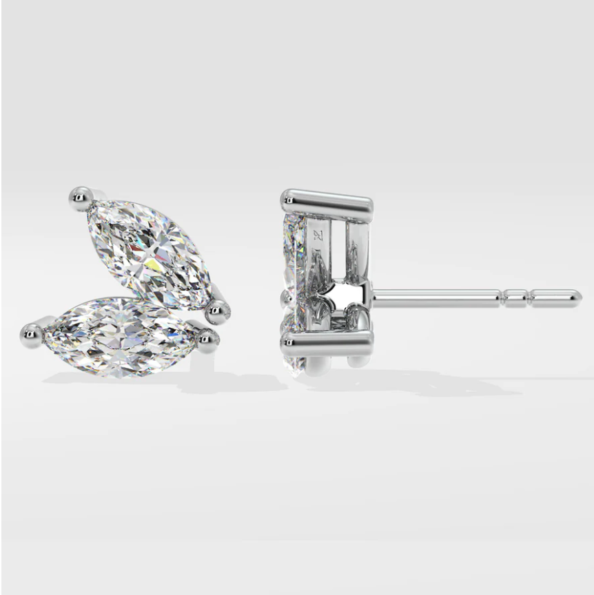Double marquise Moissanite ear studs | 925 sterling silver | GRA certified