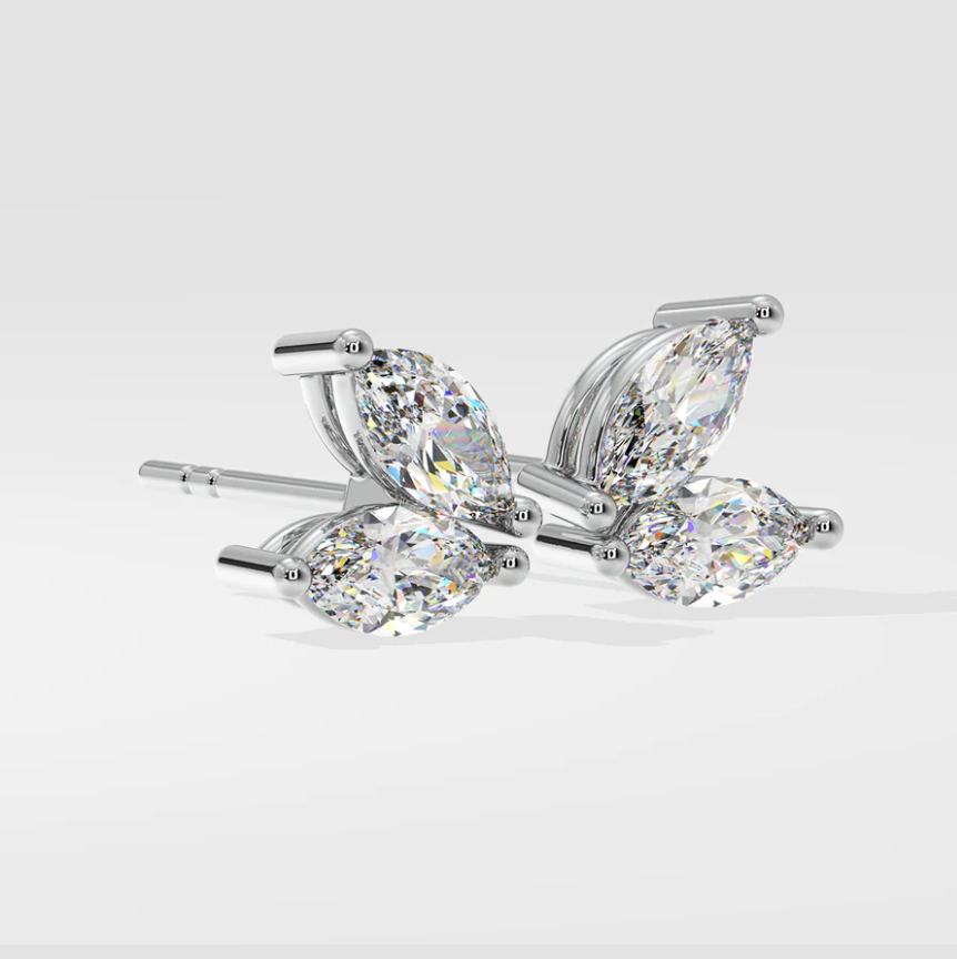 Double marquise Moissanite ear studs | 925 sterling silver | GRA certified