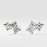 Double emerald cut Moissanite ear studs | 925 sterling silver | GRA certified