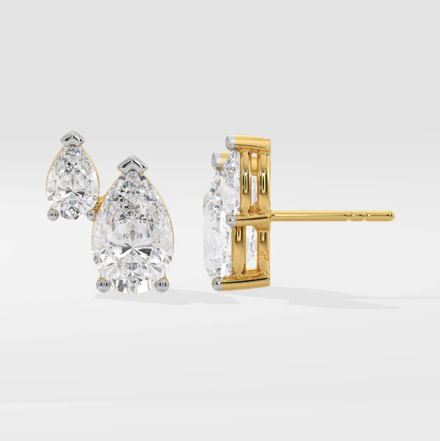 Double pear cut Moissanite ear studs | 925 sterling silver | GRA certified