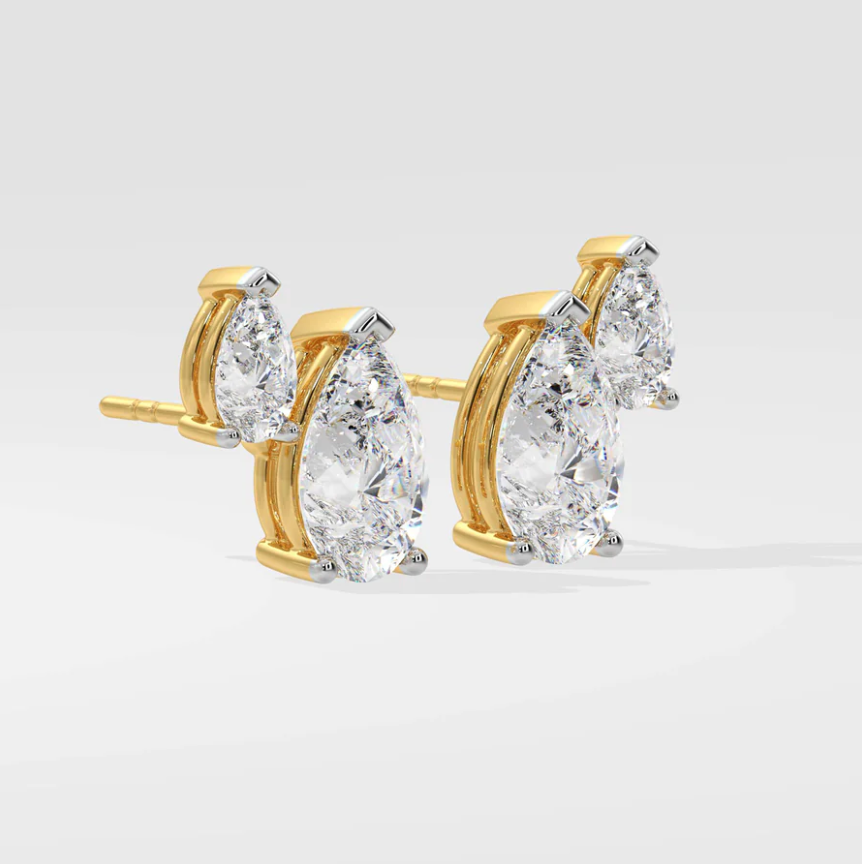 Double pear cut Moissanite ear studs | 925 sterling silver | GRA certified