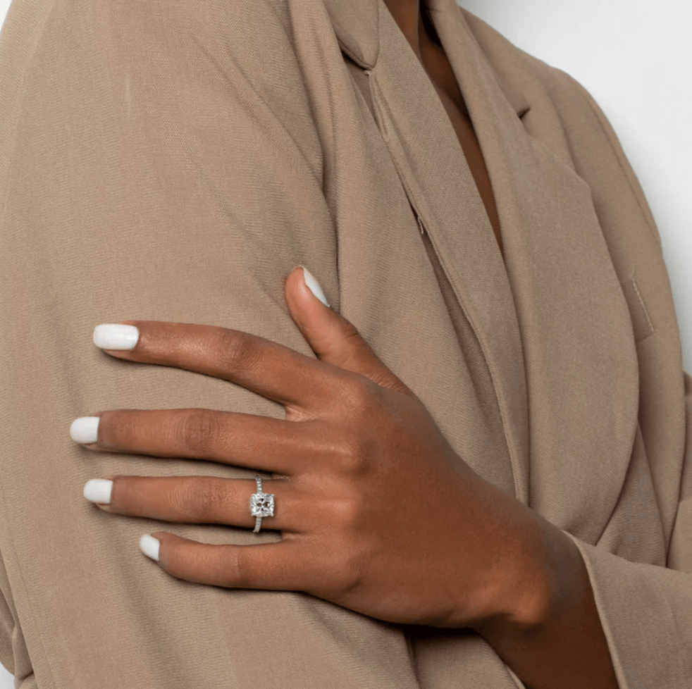 2 carat hidden halo cushion moissanite ring | Moissanite ring in gold and 925 sterling silver| GRA certified moissanites
