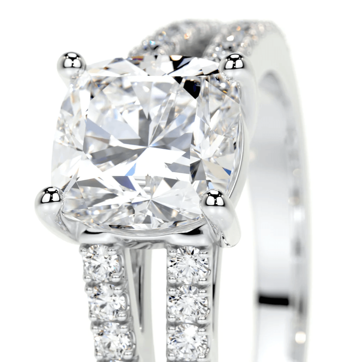 2 carat double band cushion moissanite ring | Moissanite ring in gold and 925 sterling silver| GRA certified moissanites
