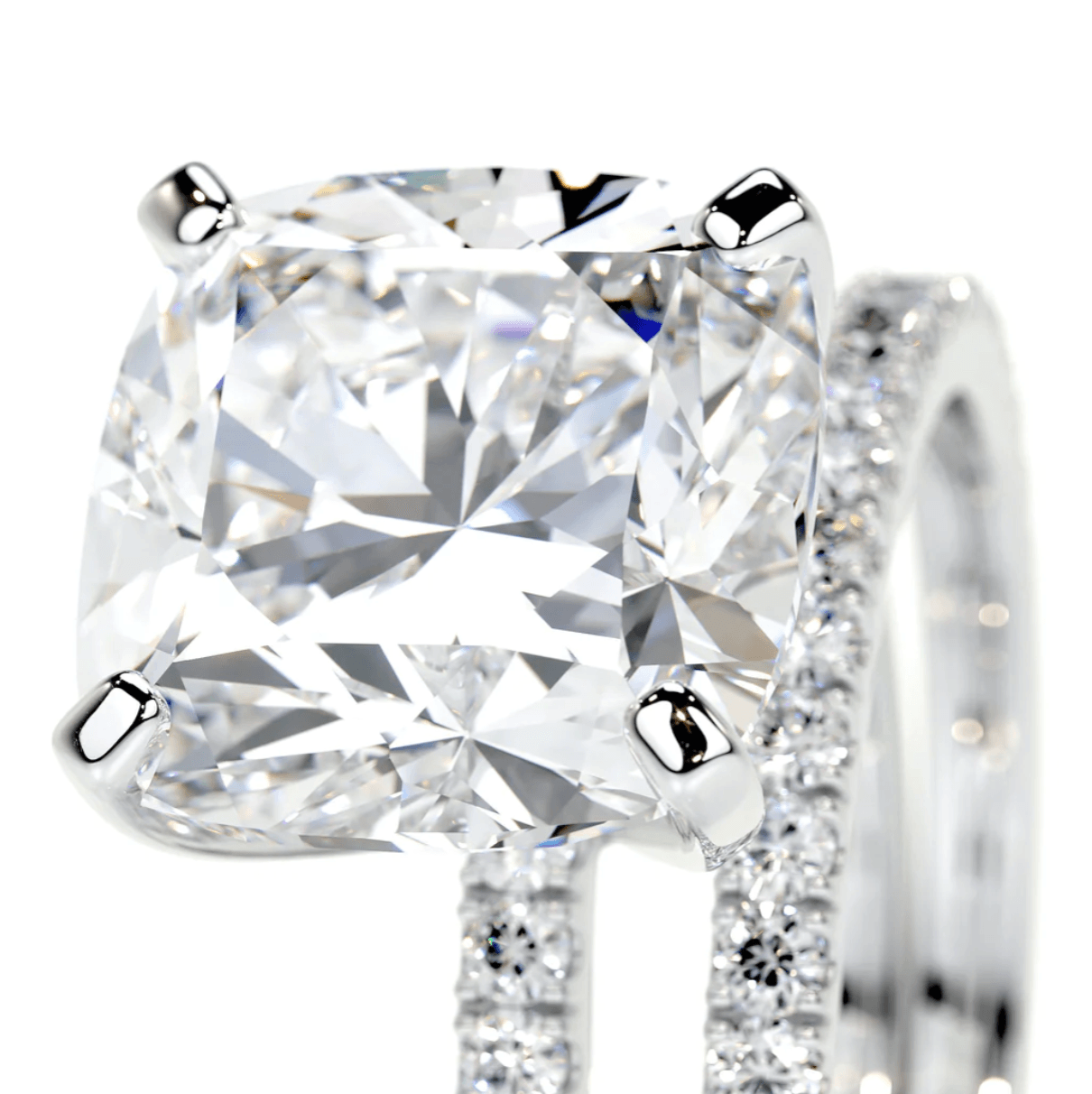 4 carat double band cushion moissanite ring | Moissanite ring in gold and 925 sterling silver| GRA certified moissanites