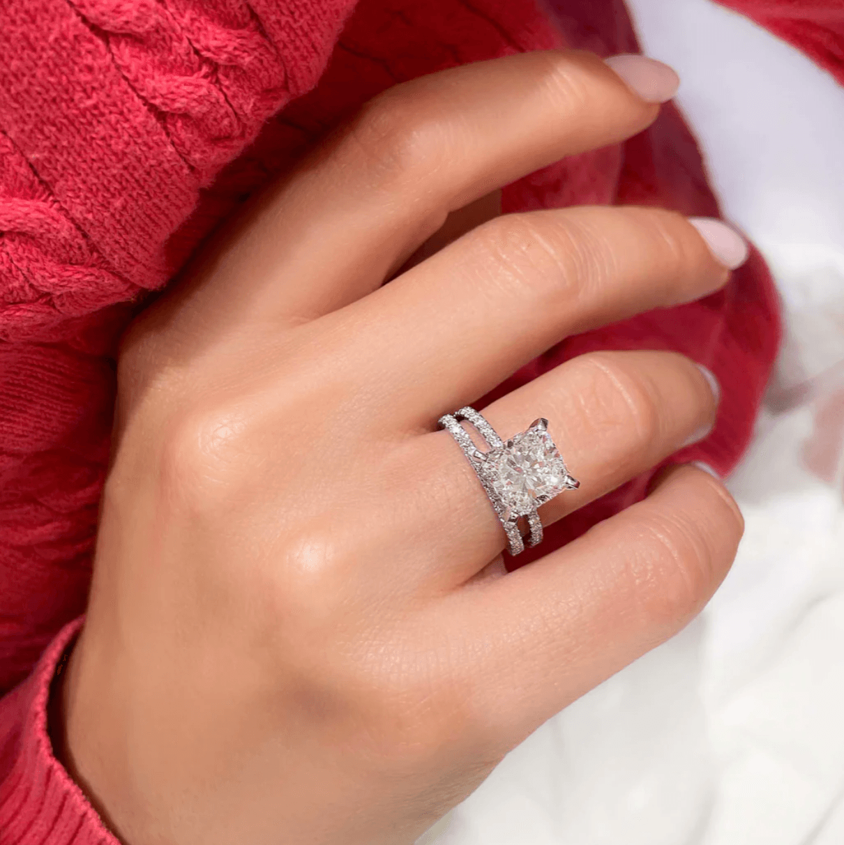 4 carat double band cushion moissanite ring | Moissanite ring in gold and 925 sterling silver| GRA certified moissanites