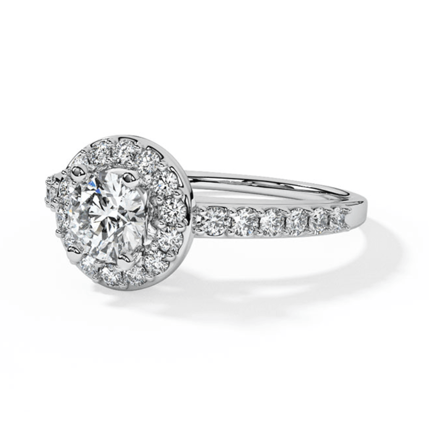 1 carat halo round cut moissanite ring | Moissanite ring in gold and 925 sterling silver| GRA certified moissanites