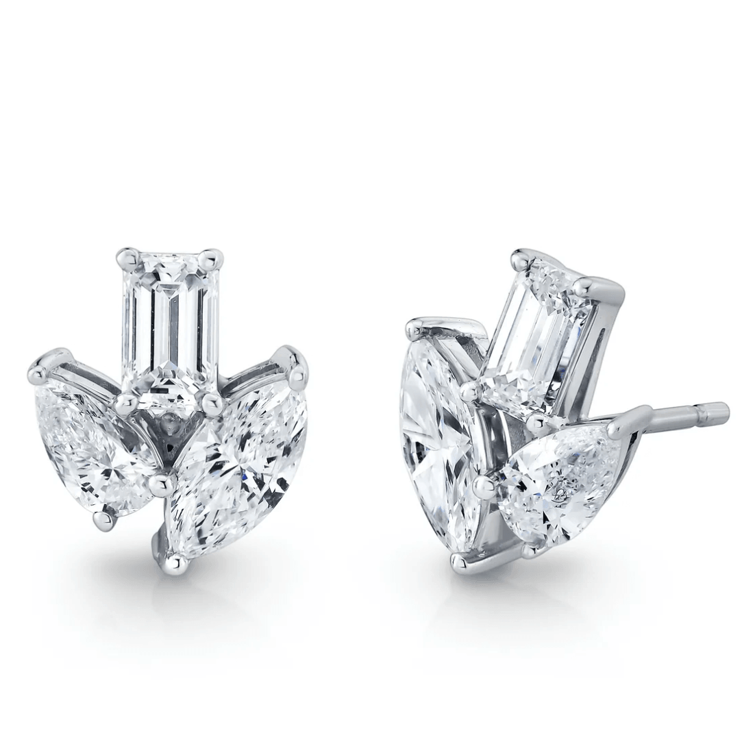 Tri-cut Moissanite ear studs earrings | 925 sterling silver | GRA certified
