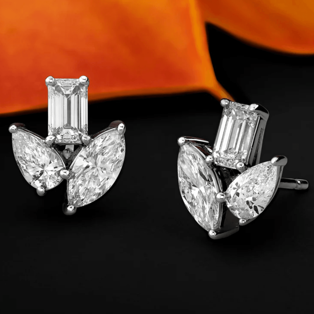 Tri-cut Moissanite ear studs earrings | 925 sterling silver | GRA certified