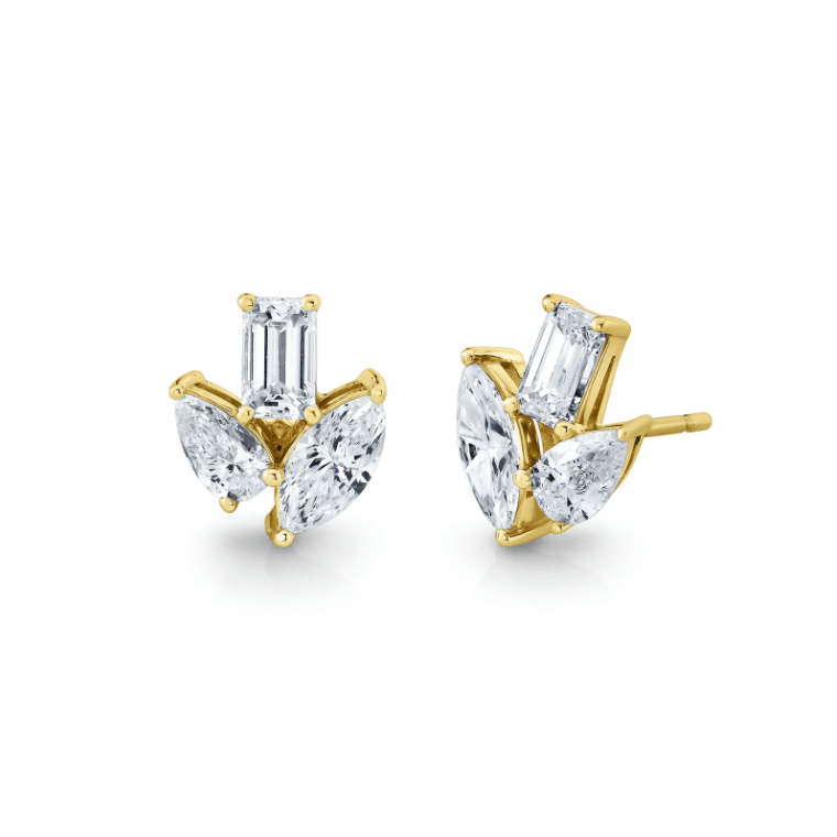 Tri-cut Moissanite ear studs earrings | 925 sterling silver | GRA certified