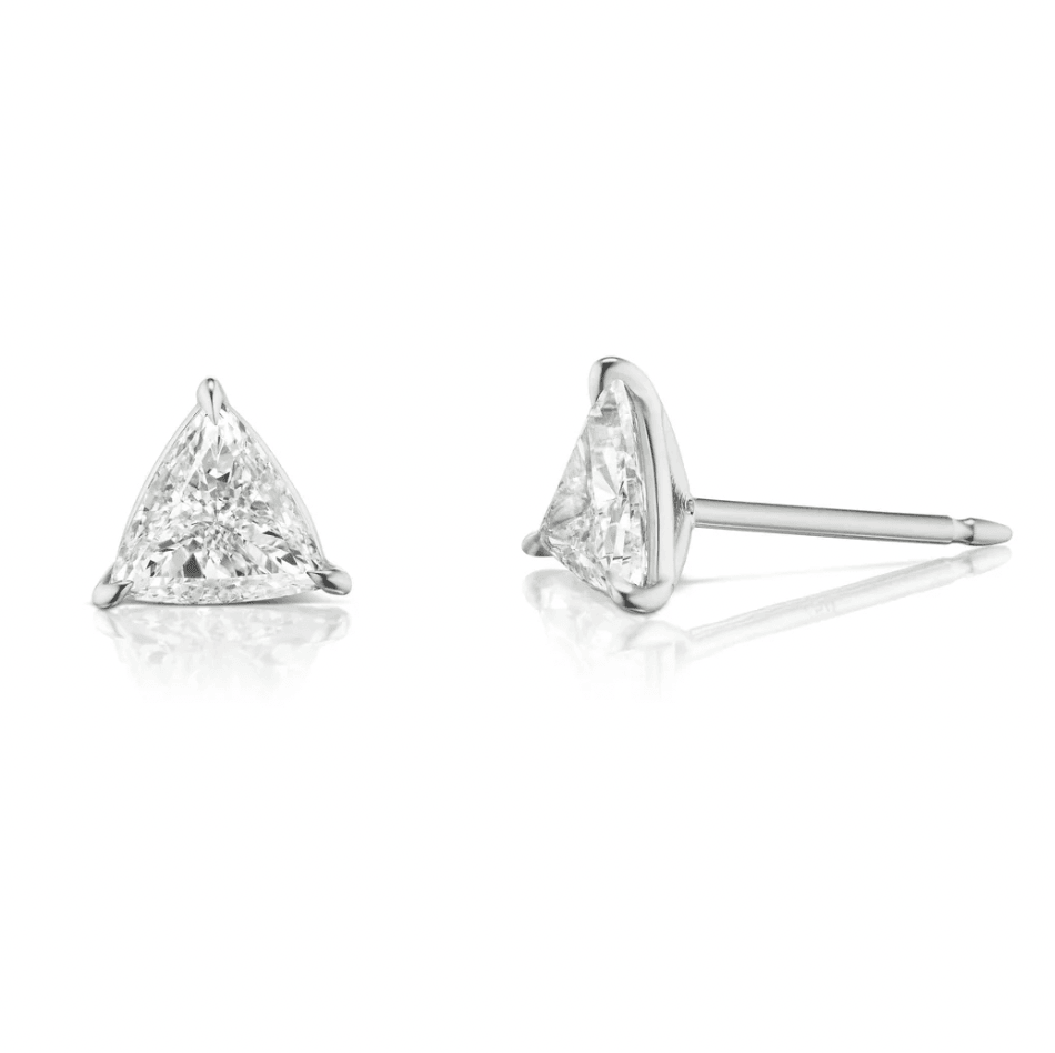 Triangle cut Moissanite ear studs earrings | 925 sterling silver | GRA certified