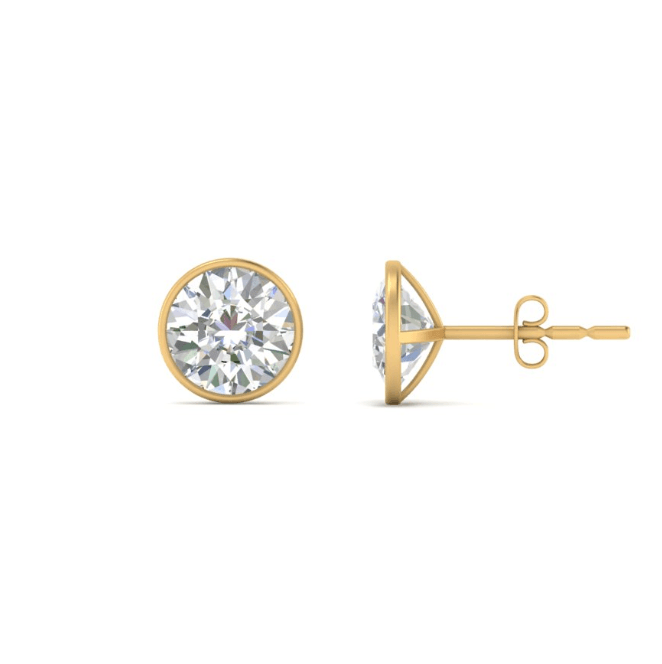 VVS-EF Bezel round Lab grown diamond studs | 925 sterling silver/ 14k Gold | IGI certified