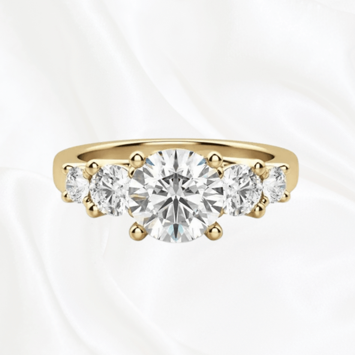 5 diamond stone engagement ring | Moissanite ring in 14k gold/925 sterling silver| GRA certified moissanites