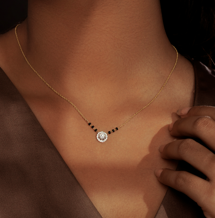 1.28 Cts HALO solitaire LGD Mangalsutra with chain | In 14k/925 silver| IGI/SGL certified Lab grown diamonds